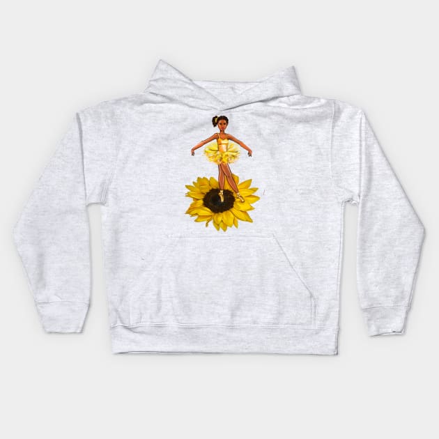 Ballet sunflower dance - black ballerina  in yellow tutu - brown skin ballerina on a flower Kids Hoodie by Artonmytee